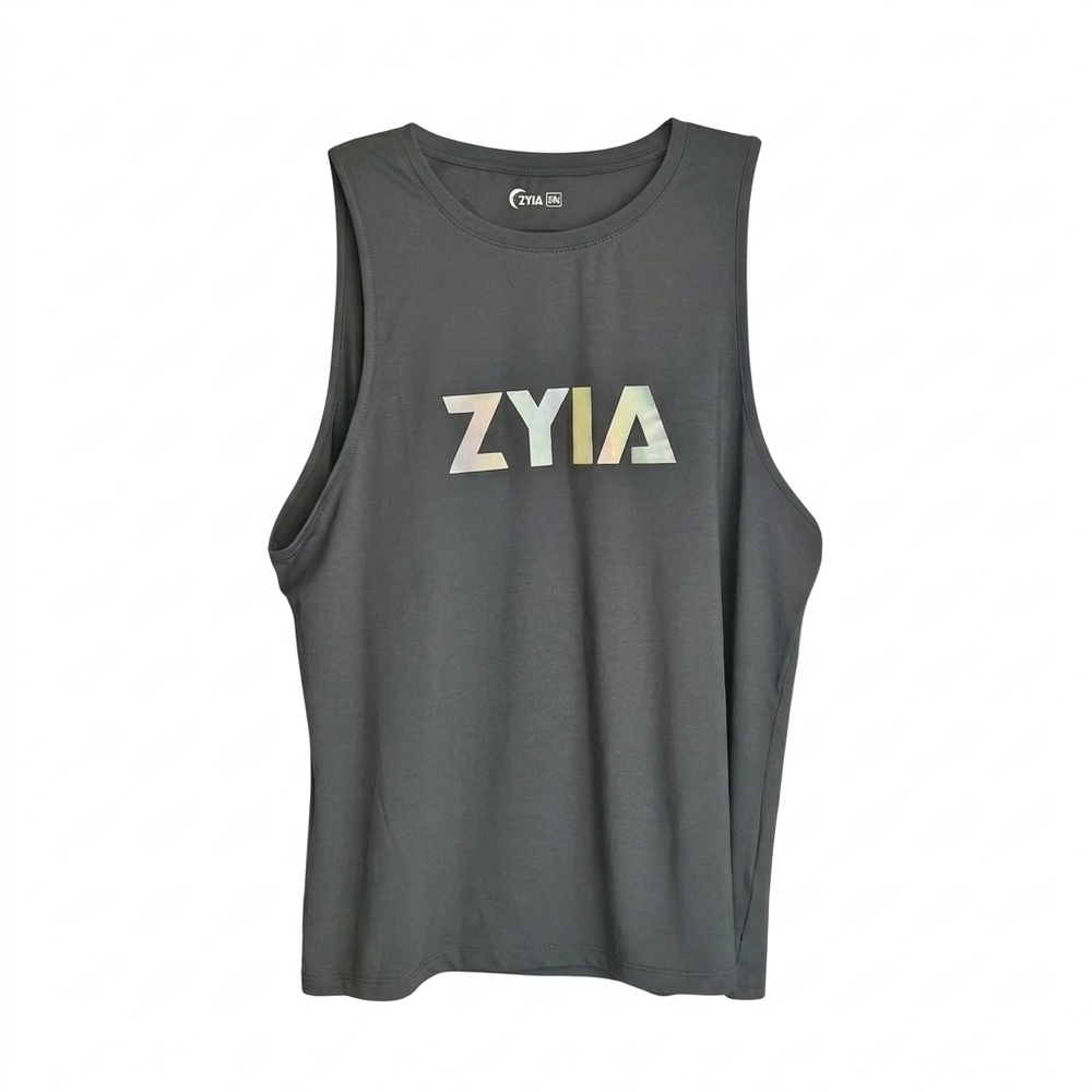 ​ZYIA Active Rainbow Reflective Logo Muscle Tank XXL Black Workout Top